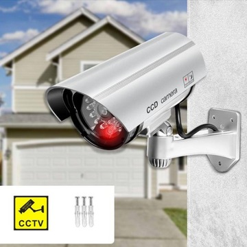 манекен CCTV TUBE CAMERA SILVER AT-1B-S LED 2xAA + предупреждающая наклейка