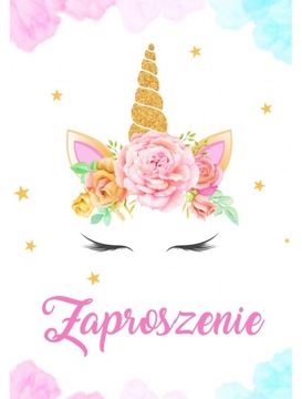 ZAPROSZENIE ZAPROSZENIA URODZINY Jednorożec Pastel