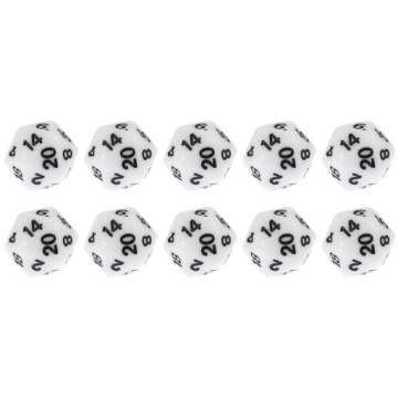 ZESTAW 10 KOSTEK K20 RPG BIAŁA KOŚĆ DWUDZIESTOŚCIENNA