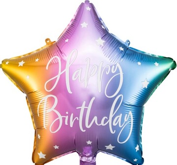 BALON FOLIOWY NA URODZINY TĘCZOWA GWIAZDKA HAPPY BIRTHDAY OMBRE NA HEL 35CM