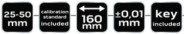 Аналоговый нониус-микрометр 25-50 мм NEO уличный микрометр