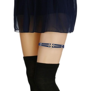 Regulowany pas do pończoch na nogawkach, damski elegancki 2-rzędowy podwiązek, ciemnoniebieski