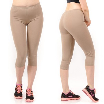 Legginsy damskie 3/4 bawełna Rybaczki Krótkie getry Polskie Beżowe XL
