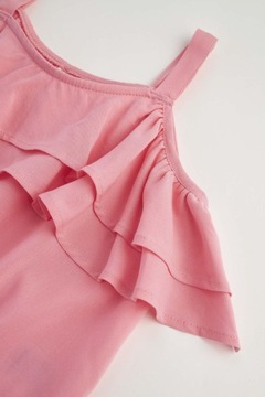 RÓŻOWY TOP BLUZKA FALBANKI RAMIĄCZKA WISKOZA GŁADKA DEFACTO 128-134