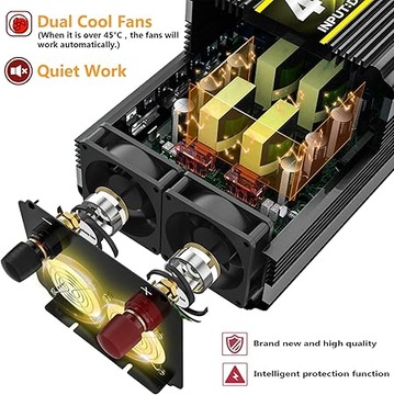 Синусоидальный инвертор мощностью 4000 Вт, преобразователь напряжения 12–230 В, ЖК-дисплей и пульт дистанционного управления.