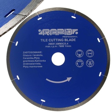 TARCZA DIAMENTOWA RAPID 200mm CIĘCIA GRESU GLAZUR