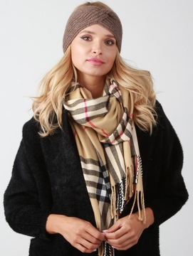 Зимняя повязка на голову из польской плетеной ткани Boho Brown O2