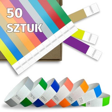 OPASKI NA RĘKĘ NADGARSTEK TYVEK KOLOROWE IMPREZA EVENT 50 SZTUK