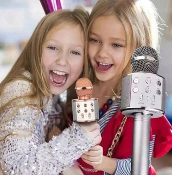 MIKROFON KARAOKE BEZPRZEWODOWY USB BLUETOOTH SREBRNY Z GŁOŚNIKIEM 3 W 1