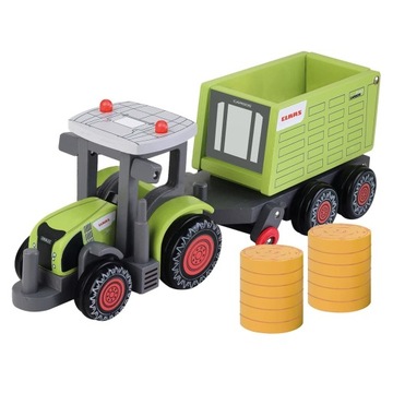 DREWNIANY TRAKTOR CLAAS AXION 870 Z PRZYCZEPĄ CARGOS 9500 | HAPPY PEOPLE