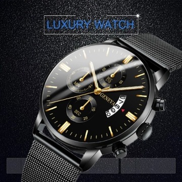 Złoty i niebieski Geneva Fashion Męski zegarek Luk