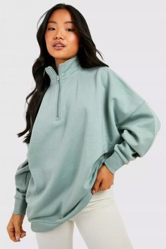 BOOHOO PETITE GŁADKA BLUZA OVERSIZE Z ZAMKIEM L