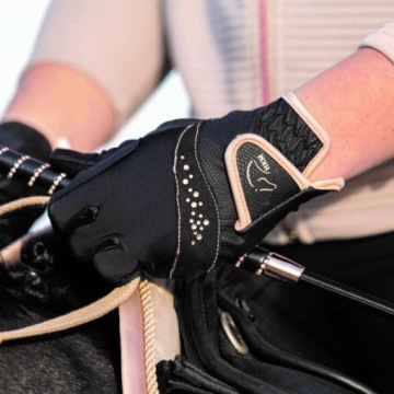 HKM Rękawiczki GLAMOUR Rosegold Czarne 24H (R: L)