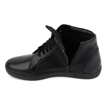 Buty męskie skórzane sztyblety sneakersy wysokie 427KNT czarne 45