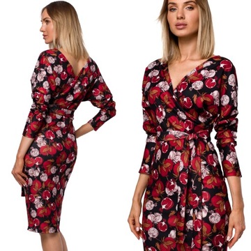 SUKIENKA ELEGANCKA KOPERTOWA KOBIECA MIDI WIĄZANA PASKIEM MODEL 1 XXL 44