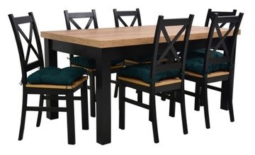 DUŻY rozkładany stół BOHO 160/210 dąb craft 6x drewniane krzesło z PODUSZKĄ