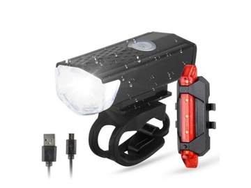 НАБОР МОЩНЫХ ВЕЛОСИПЕДНЫХ ЛАМП ПЕРЕДНЯЯ ЗАДНЯЯ ДЛЯ РУЛЯ СВЕТОДИОДНАЯ АККУМУЛЯТОРНАЯ БАТАРЕЯ