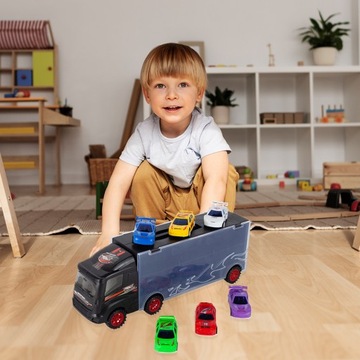 SAMOCHÓD TIR CIĘŻARÓWKA LAWETA AUTO z napędem + 6 SAMOCHODZIKÓW WALIZKA