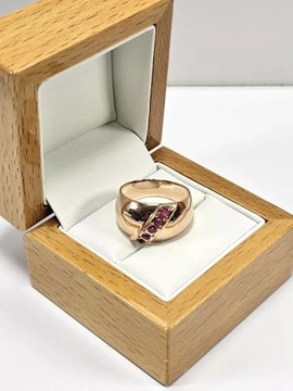 CIEKAWY ZŁOTY PIERŚĆIONEK 583 SYNT. RUBINY R22 6,28G