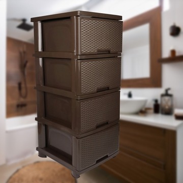 КНИЖНЫЙ ШКАФ КОМОД, ПОДСТАВКА ДЛЯ ВАННОЙ ИЗ РОТАНГА, ШКАФ С КОРЗИНАМИ, 4 ЯЩИКА, СТОЛБ