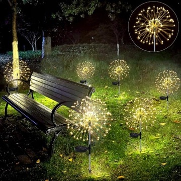 2 САДОВЫХ СВЕТИЛЬНИКА С СОЛНЕЧНЫМ УПРАВЛЕНИЕМ Одуванчик ФЕЙЕРВЕРК УКРАШЕНИЕ 150 СВЕТОДИОДОВ