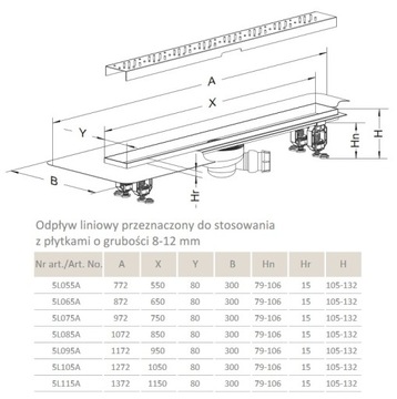 Линейный слив 55 см для плитки RADAWAY толщиной 8-12 мм.