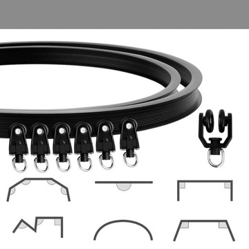 ELASTYCZNY KARNISZ SZYNA DO ZASŁON FIRAN 5M CAŁY ZESTAW KOLOR CZARNA