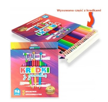 PENWORD Kredki OŁÓWKOWE 24 MIX Kolorów z GUMKĄ