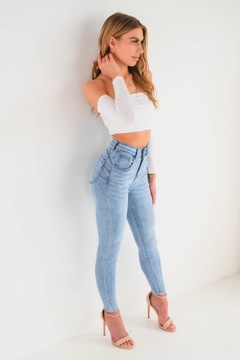 Klasyczne jeansowe spodnie damskie modelujące skinny PUSH UP wysoki stan M