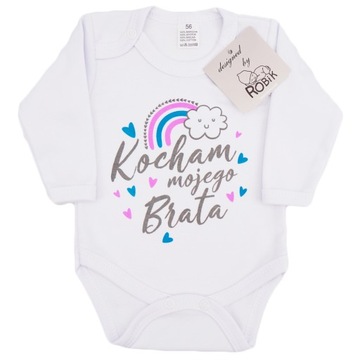 BODY r.98 białe wzór 706 KOCHAM MOJEGO BRATA