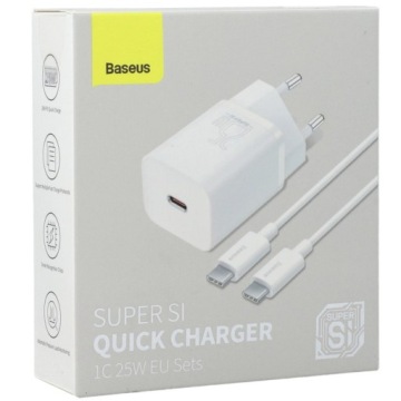 Мощное зарядное устройство для телефона Baseus USB-C 3A 25W + кабель, сетевой адаптер