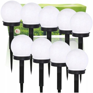 LAMPY SOLARNE OGRODOWE LED KULE BIAŁE LAMPKI 9szt