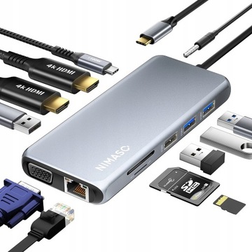 Hub USB NIMASO 12 w 1 USB C LAN HDMI VGA