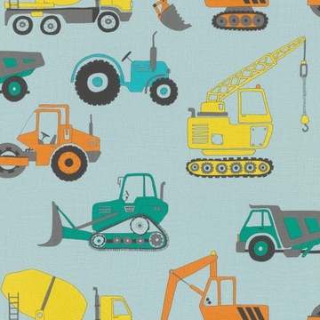 tapeta tapety DZIECIĘCE SAMOCHODY DŹWIGI KOPARKI