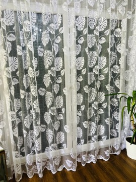 ФРАНЦУЗСКАЯ СТЕКЛЯННАЯ ВУАЛЬ МОНСТРА 250 СМ УЗОР ВЫШИВКИ БЕЛАЯ ДЛЯ ГОСТИНОЙ АКЦИЯ