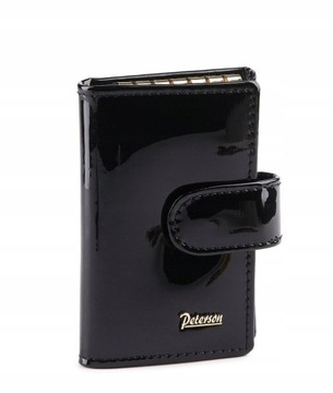 ETUI KLUCZE PETERSON SKÓRA NATURALNA CZARNE LAKIEREK HACZYKI PTN BC-7772