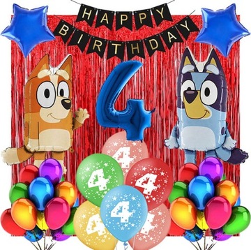 DEKORACJE BALONY NA 4 URODZINY BLUEY BINGO 31SZT