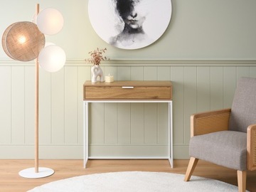 НАСТЕННАЯ КОНСОЛЬ С ЯЩИКОМ ДУБ НОРА М НА БЕЛОЙ МЕТАЛЛИЧЕСКОЙ ОСНОВЕ