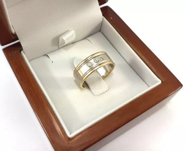 ZŁOTA SZEROKA OBRĄCZKA 585 Z DIAMENTAMI 0,03CT ROZMIAR 13 CERTYFIKAT