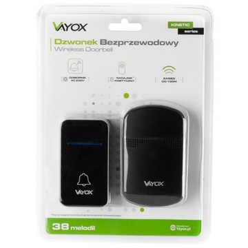 БЕСПРОВОДНОЙ ДВЕРНОЙ ЗВОНОК ДЛЯ ВОРОТ, БЕЗ БАТАРЕИ, ВЫСОКОГО ДЕЙСТВИЯ, ЧЕРНЫЙ VAYOX