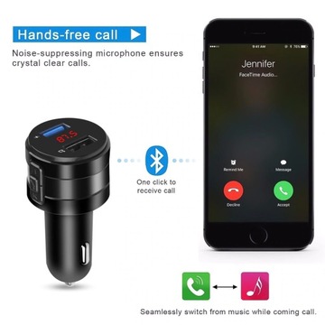 FM-передатчик Bluetooth, зарядное устройство с ЖК-дисплеем и MP3 SD, 2 порта USB
