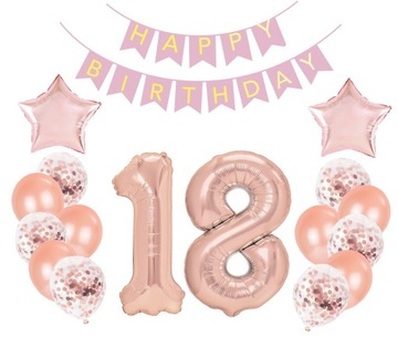 Balony Zestaw 18 URODZINY Osiemnastka Rose Gold