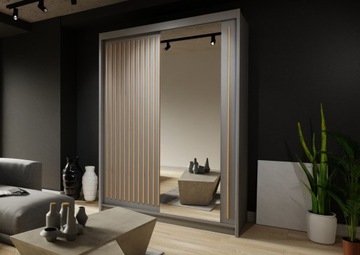 SZARA SZAFA IMBIR 150x216x62 LUSTRO LAMELKI LOFT