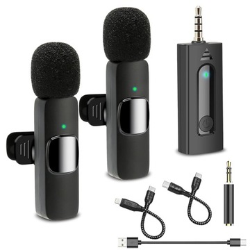 Беспроводные петличные микрофоны для iPhone и Android с адаптерами 3 ka