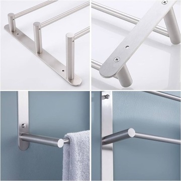 НАСТЕННАЯ ВЕШАЛКА ДЛЯ БАННЫХ ПОЛОТЕНЕЦ, 3 УРОВНЯ, KES, МАТОВАЯ СТАЛЬ