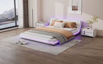 Двуспальная кровать с мягкой обивкой, размеры 140*200см, ПУ LED, с белым пультом дистанционного управления.