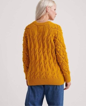 Sweter SUPERDRY modny kobiecy musztardowy ciepły r. EU 38