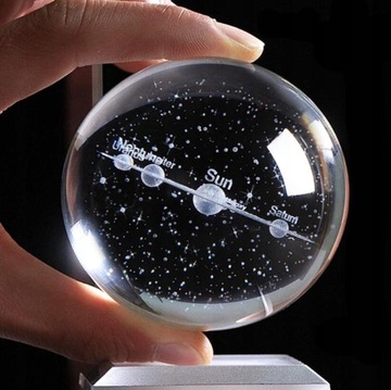 1 шт. небольшой 3D хрустальный шар солнечной системы со светодиодной основой, ночник