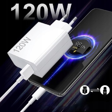 БЫСТРОЕ СЕТЕВОЕ ЗАРЯДНОЕ УСТРОЙСТВО USB C 120 Вт + КАБЕЛЬ 1 М ДЛЯ XIAOMI 13/12T/11T Pro/12
