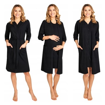 SZLAFROK DAMSKI DO SZPITALA BAWEŁNIANY CIĄŻOWY WIĄZANY RĘKAW 3/4 XL